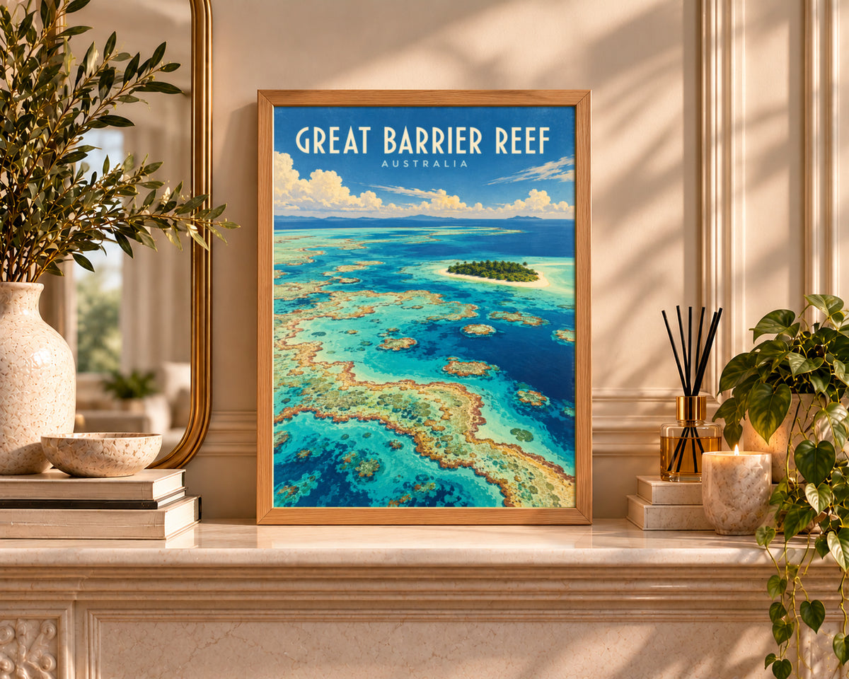 Great Barrier Reef Australia – Retro Travel Poster Wall Art