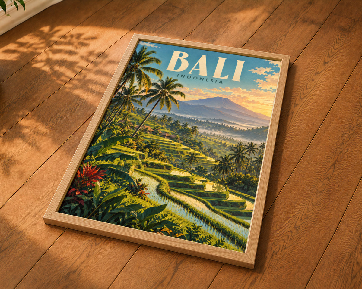 Bali Indonesia Sunset Terrace – Vintage Travel Poster Art Print