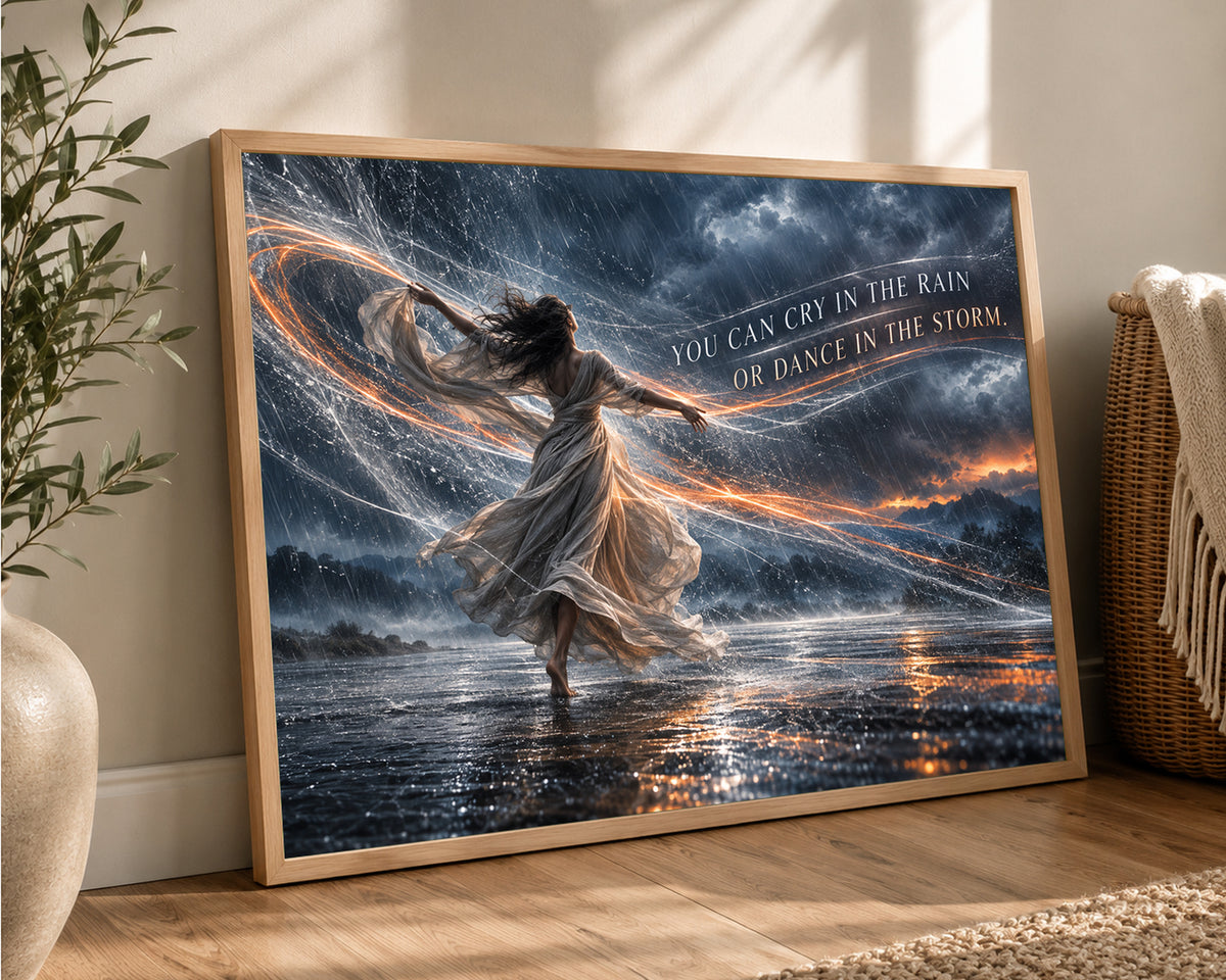 Dance in the Storm – Resilience Rain Quote Wall Art