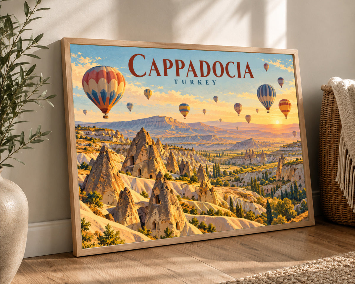 Cappadocia Hot Air Balloons – Vintage Travel Poster Art Print