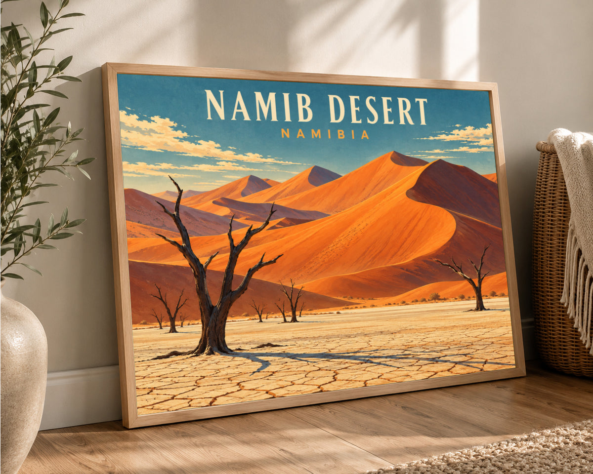 Namib Desert Landscape – Retro Travel Poster Wall Art