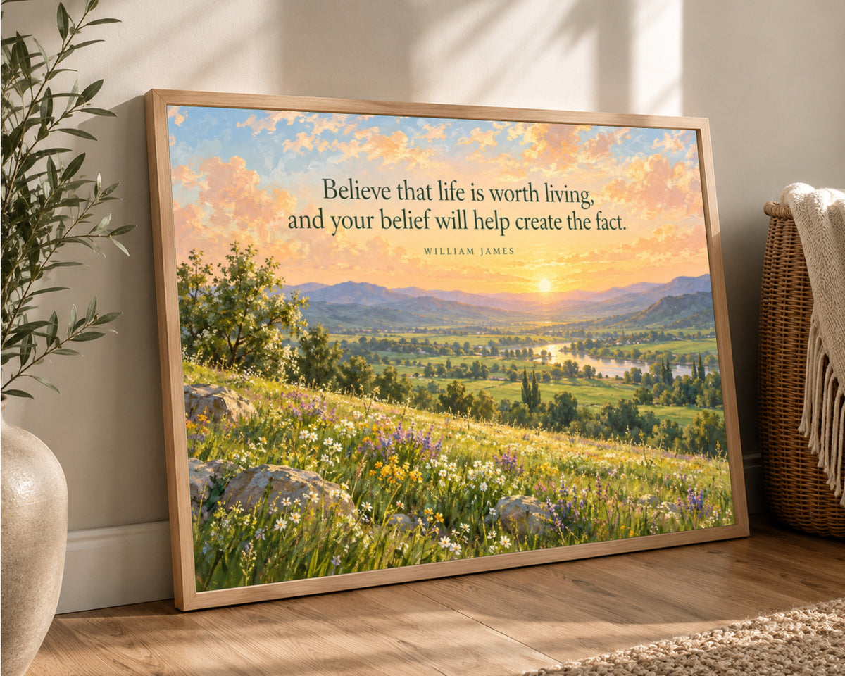 Sunlit Valley Belief Quote – Inspirational Landscape Art Print