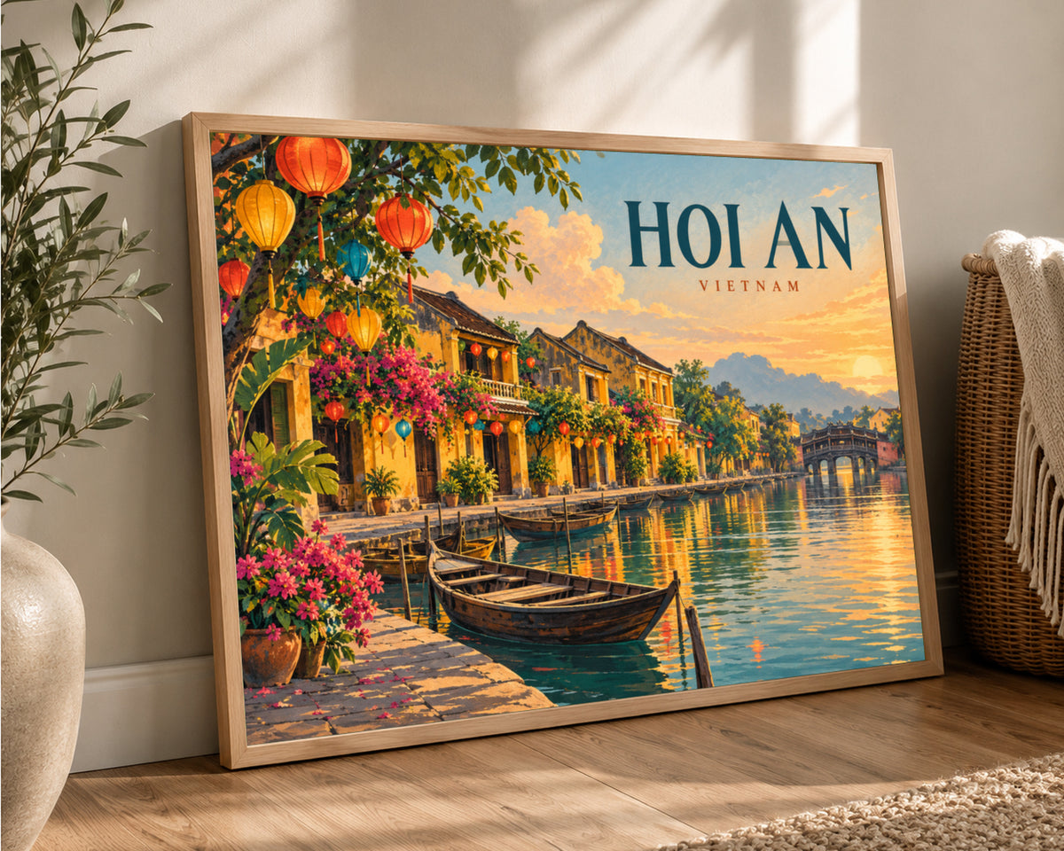 Hoi An Lantern Riverside – Vietnam sunset travel art print