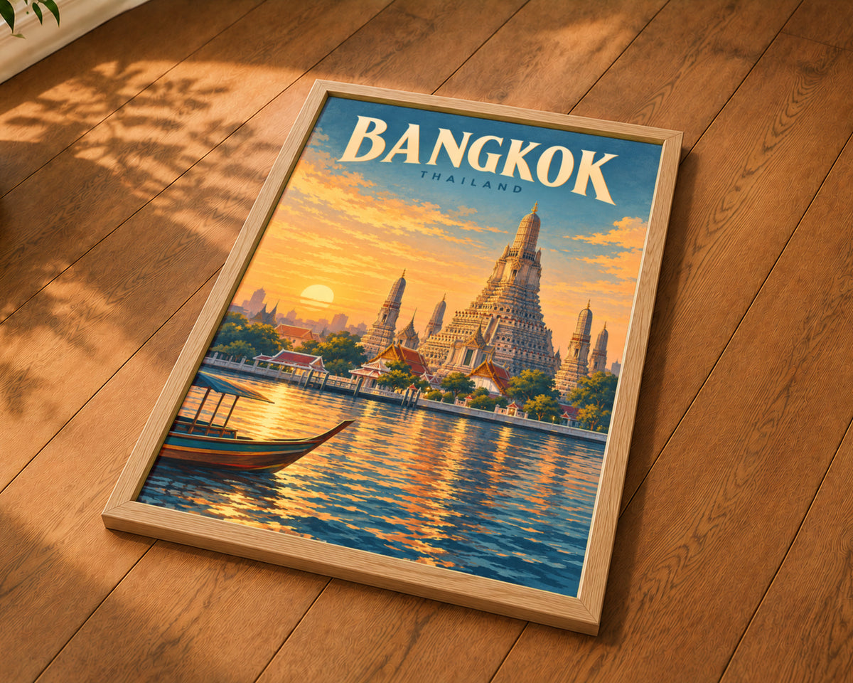 Bangkok at Sunset – Retro Travel Poster Art Print
