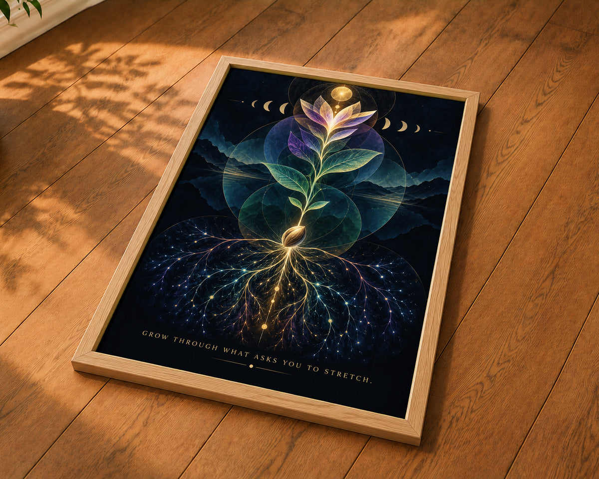 Grow Through What Asks You to Stretch – Celestial Growth Poster