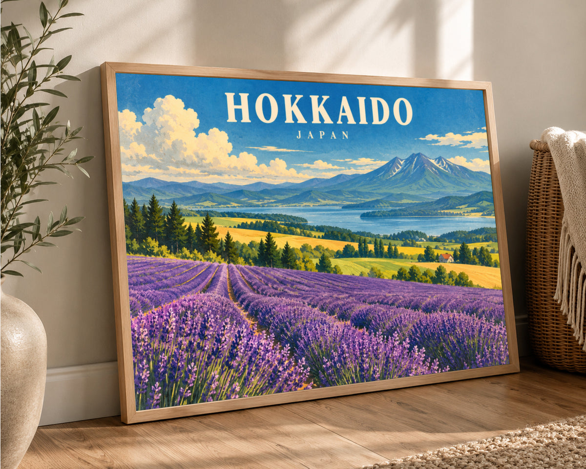 Hokkaido Lavender Landscape – Vintage Japan Travel Poster Wall Art