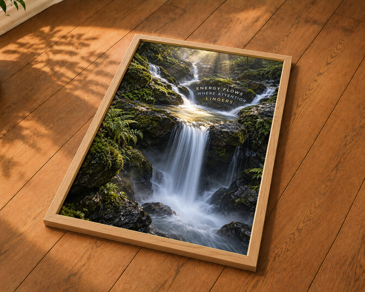 Energy Flows Where Attention Lingers – Waterfall Nature Poster