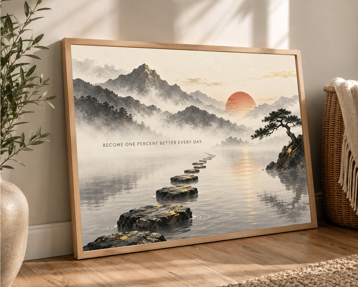 Misty Mountain Path at Sunrise – Self-Improvement Landscape Art Print