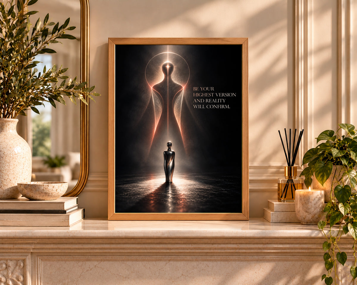 Radiant Figure and Visionary Quote – Self-Improvement Abstract Poster