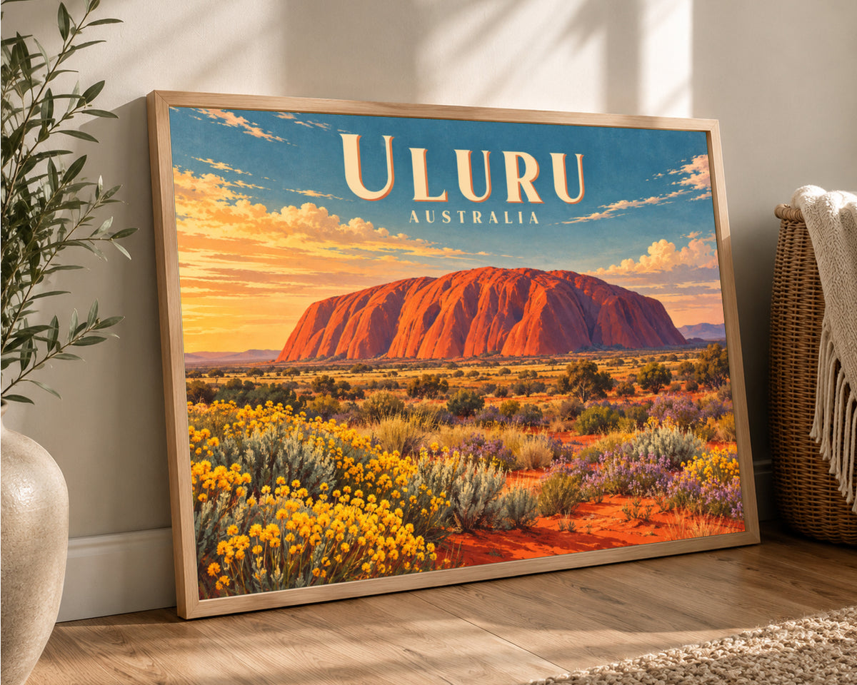 Uluru Australia Sunset Landscape – Vintage Travel Poster Art Print