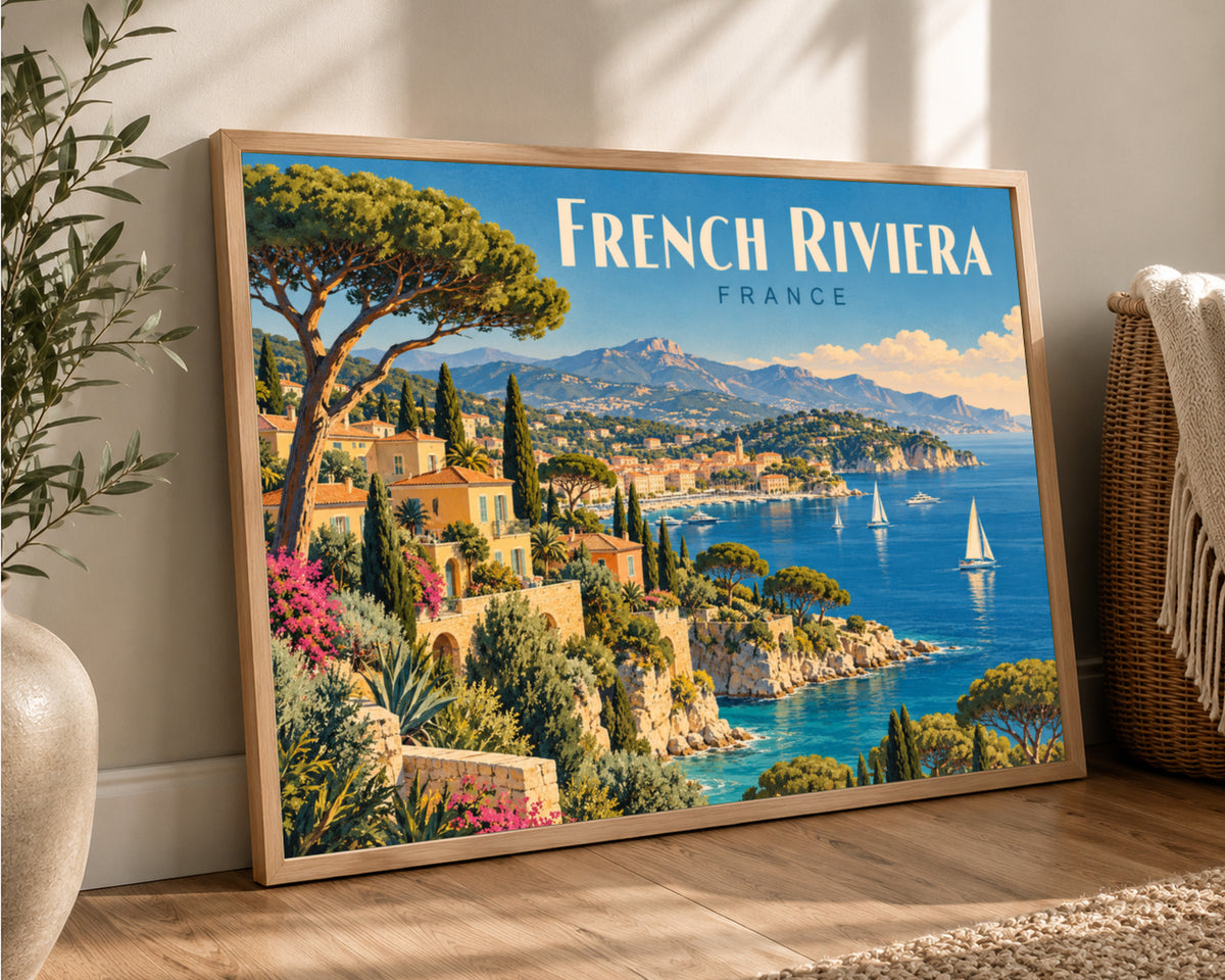 French Riviera Coastline – Vintage Travel Poster Art Print