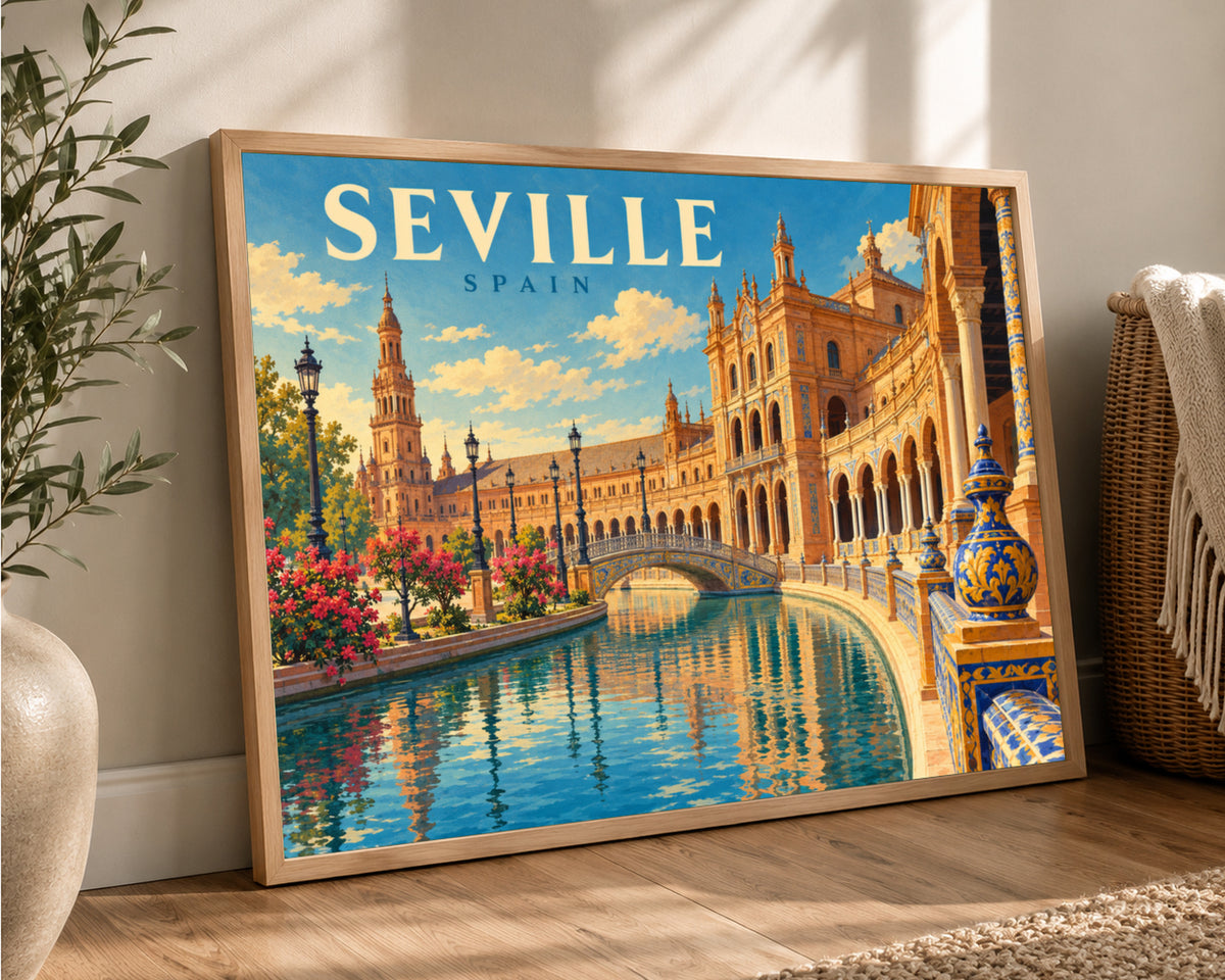 Seville Spain Canal Pavilion – Vintage Travel Poster Wall Art