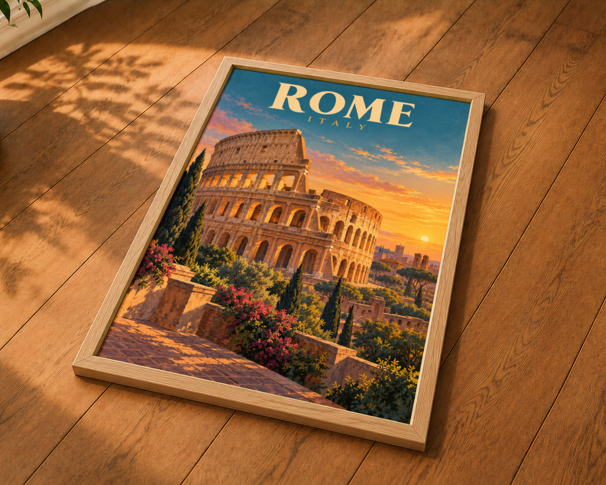 Rome Italy Sunset – Vintage Travel Poster Art Print