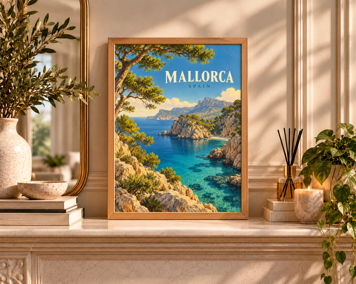 Mallorca Coast – Retro Travel Poster Art Print
