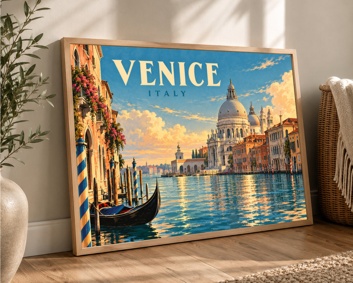 Venice Waterfront at Sunset – Retro Travel Poster Wall Art