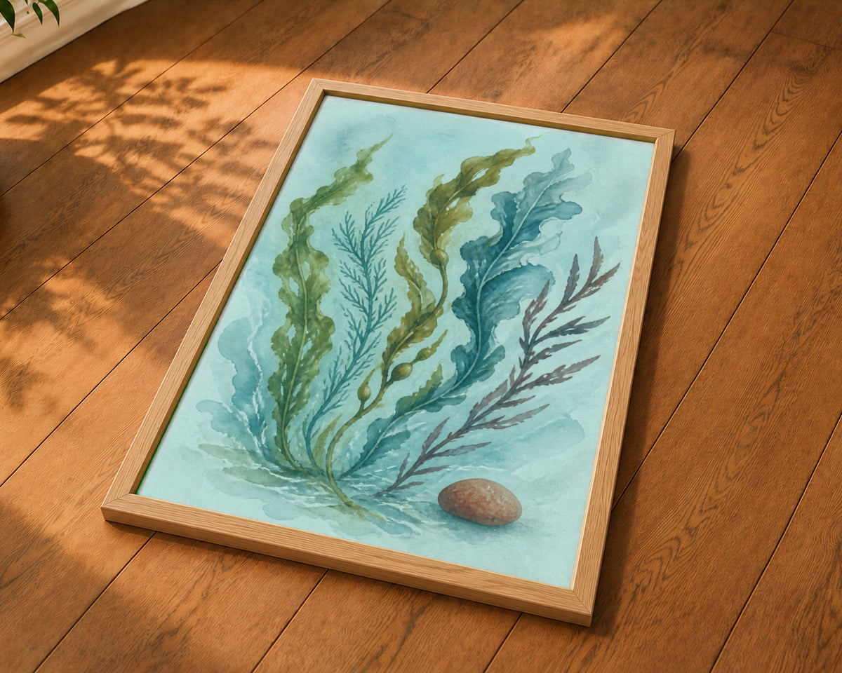 Seaweed and Pebble Watercolour – Coastal Botanical Art Print