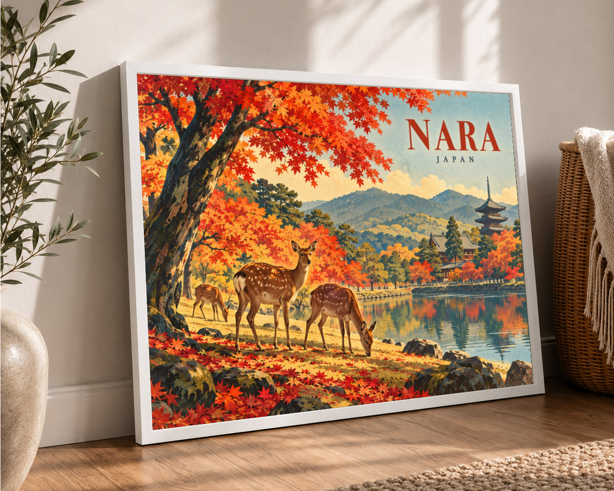 Nara Autumn Deer – Vintage Japanese Travel Poster Art Print