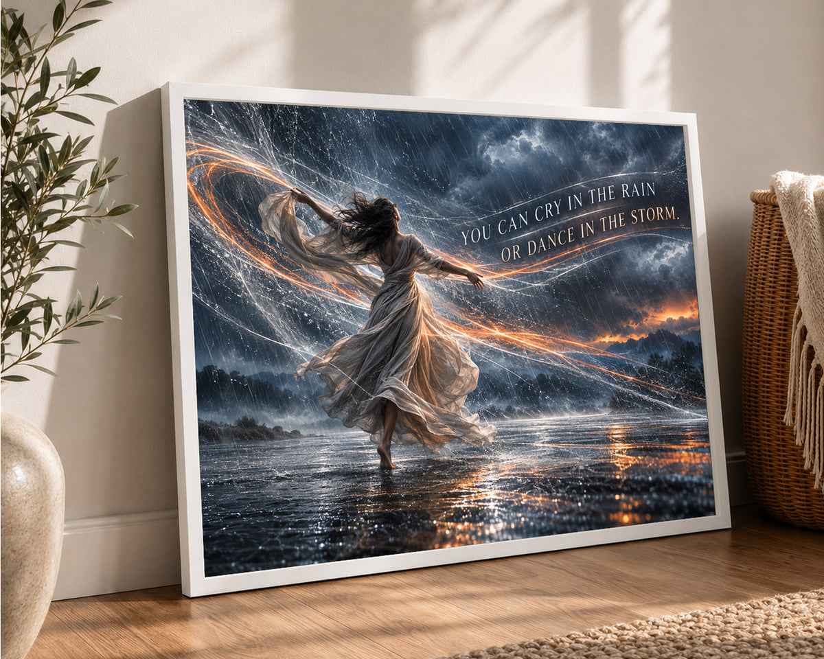 Dance in the Storm – Resilience Rain Quote Wall Art