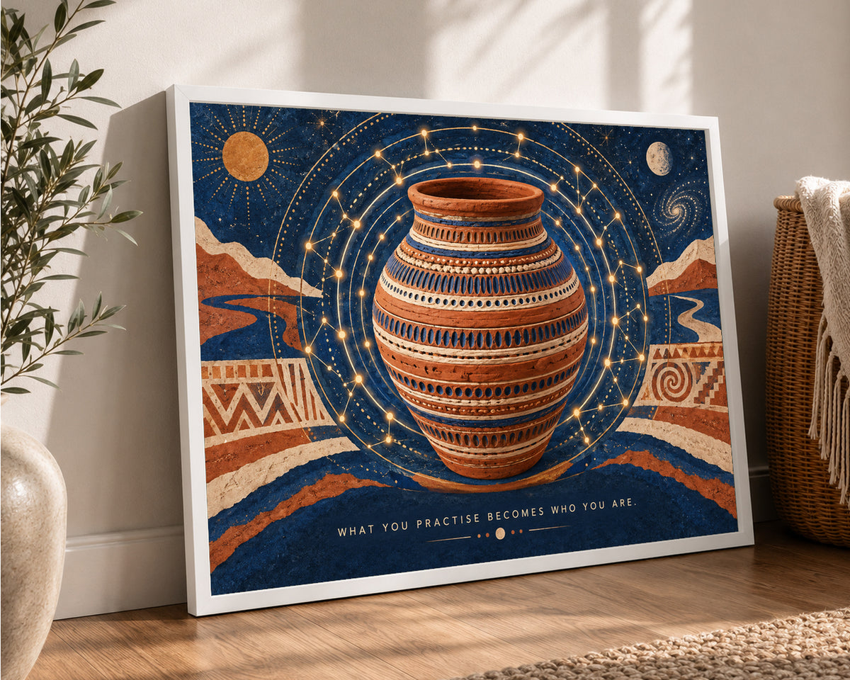 Celestial Terra Vessel – What You Practise Becomes Who You Are Quote Art Print