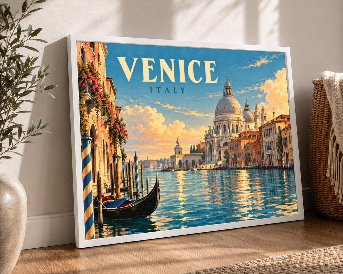 Venice Waterfront at Sunset – Retro Travel Poster Wall Art