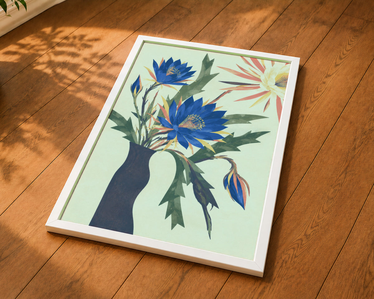 Blue Floral Vase – Retro Floral Wall Art Poster