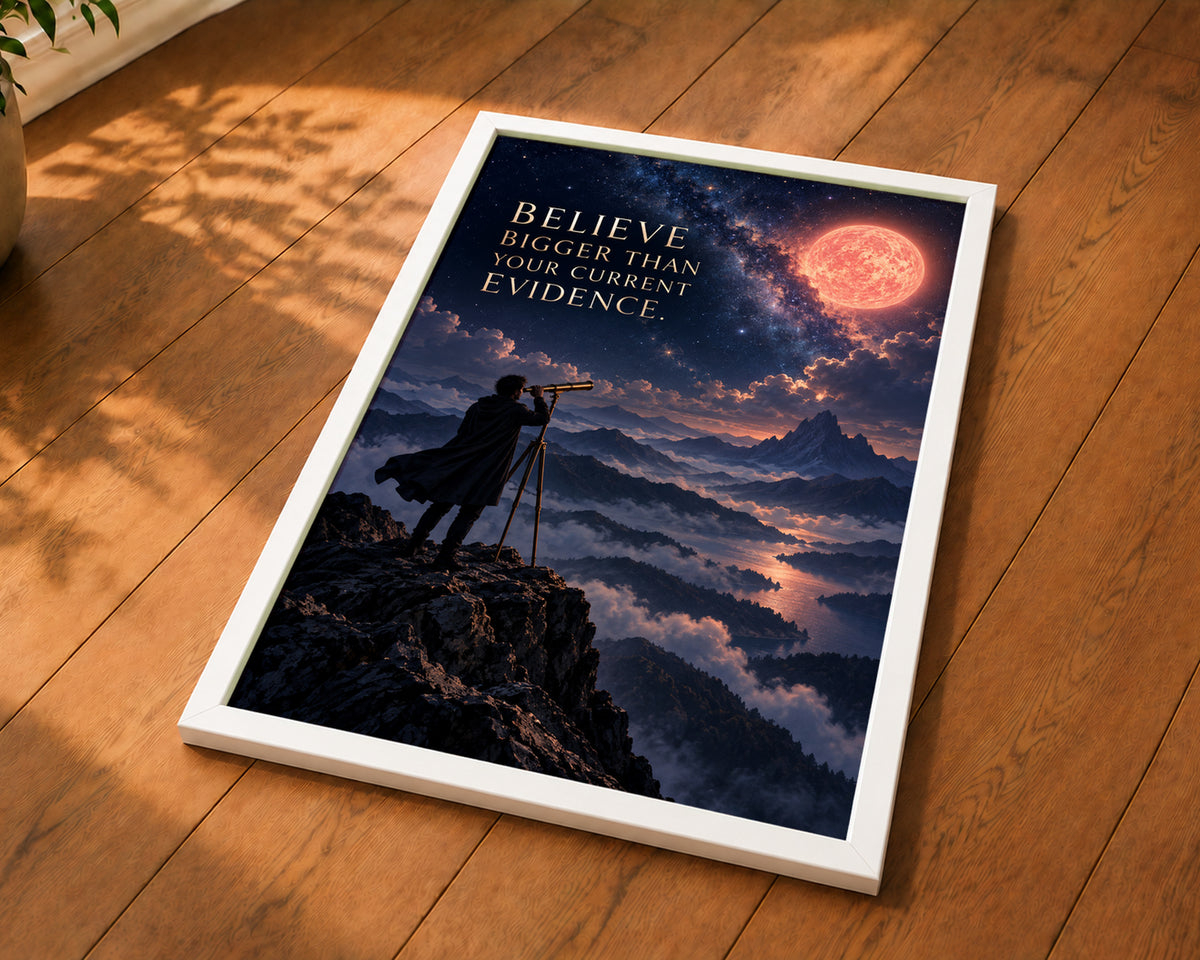 Believe Bigger Than Evidence – Moonlit Motivational Wall Art Poster