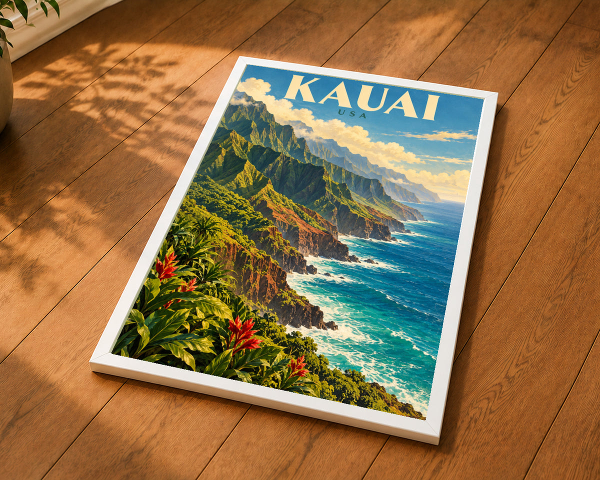 Kauai Coastline – Vintage Tropical Travel Art Print