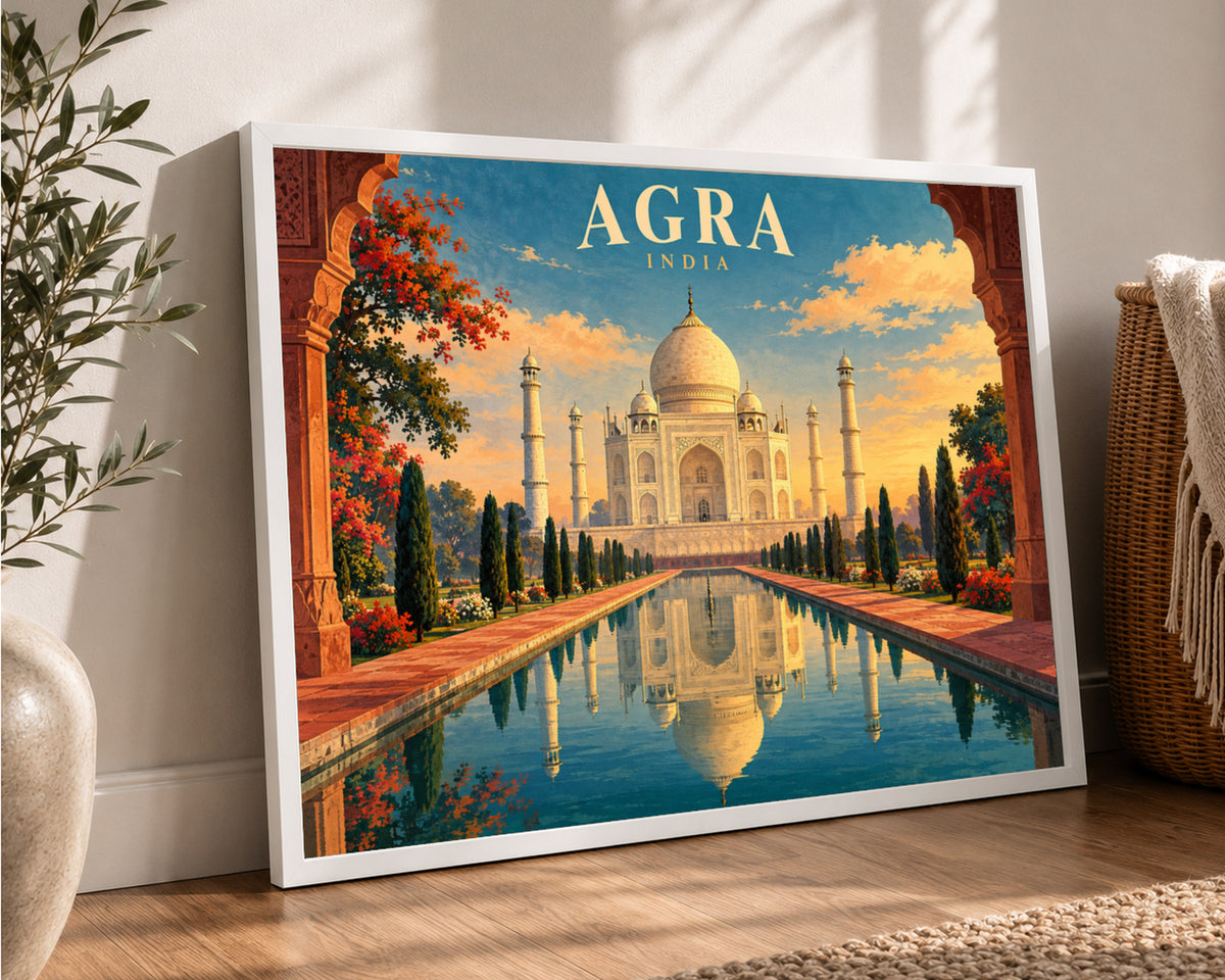 Agra India Taj Mahal Garden View – Symmetrical Travel Poster Wall Art