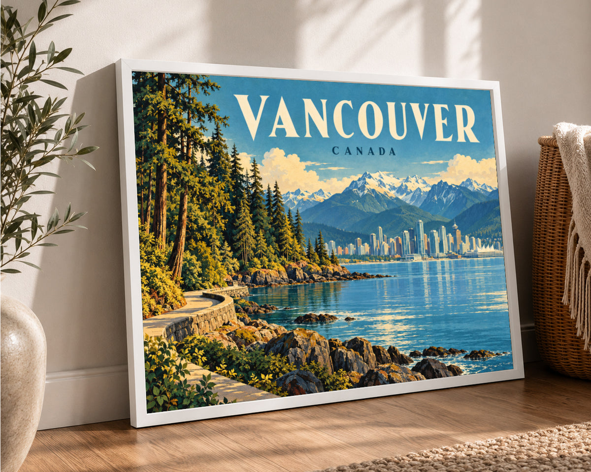 Vancouver Waterfront Poster – Vintage Travel Skyline Wall Art