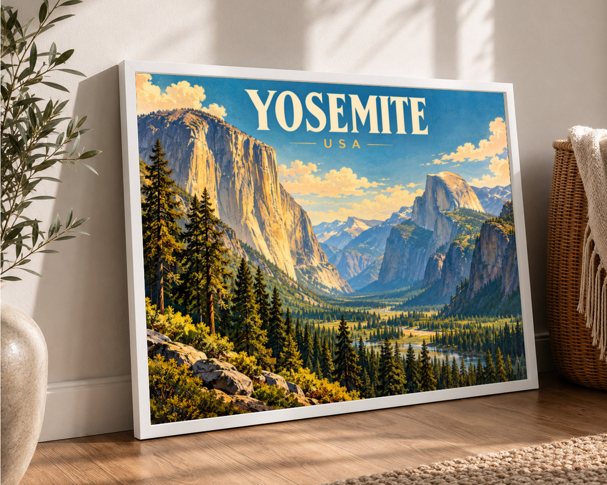 Yosemite Valley – Retro Travel Landscape Art Print