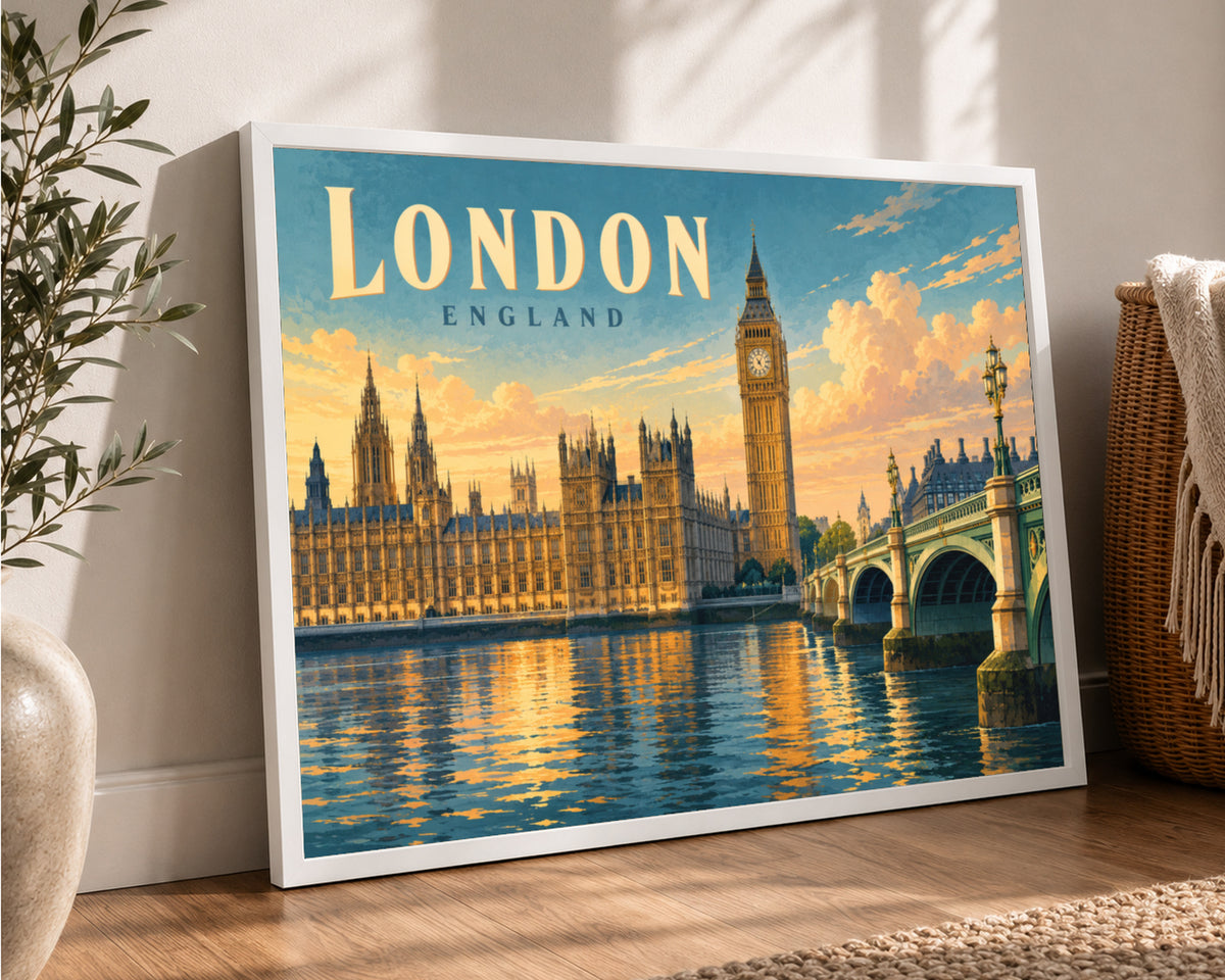 London England Skyline – Westminster Bridge Sunset Art Print