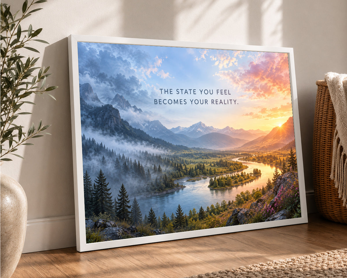 Mountain River Sunrise – Mindset Quote Art Print