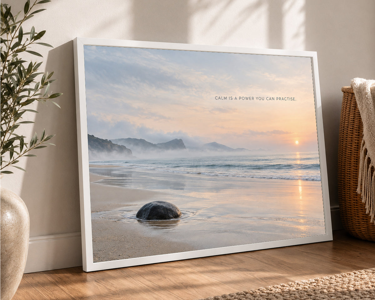 Calm Is a Power You Can Practise – Serene Coastal Sunrise Art Print