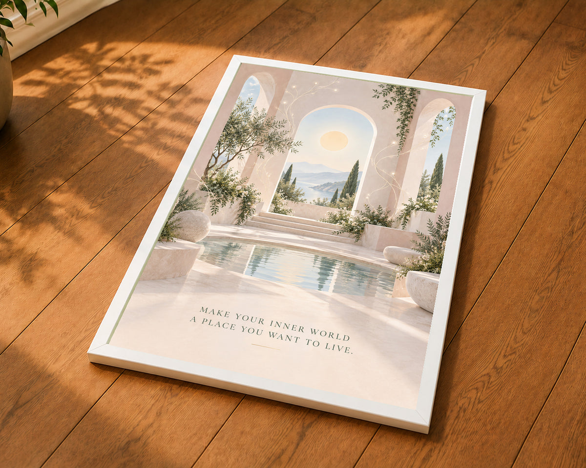 Sunlit Archway Garden – Mediterranean-inspired serene motivational art print
