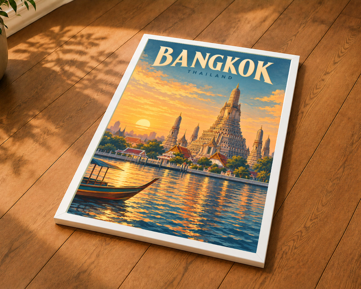 Bangkok at Sunset – Retro Travel Poster Art Print