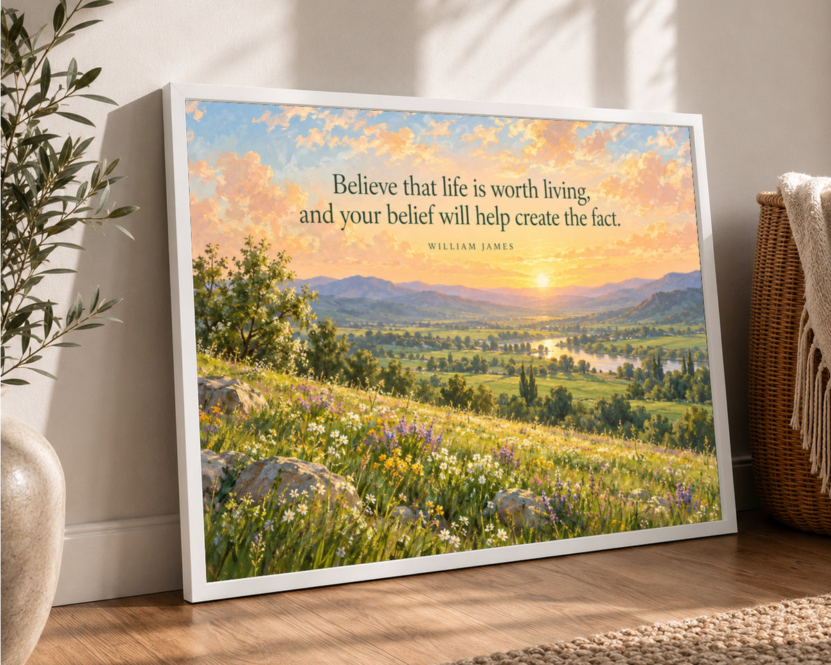 Sunlit Valley Belief Quote – Inspirational Landscape Art Print