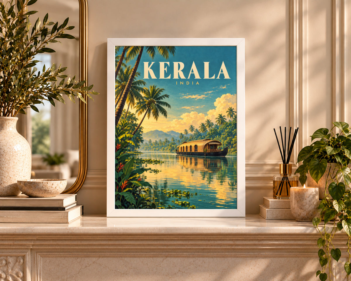 Kerala India Tropical River Scene – Vintage Travel Poster Wall Art