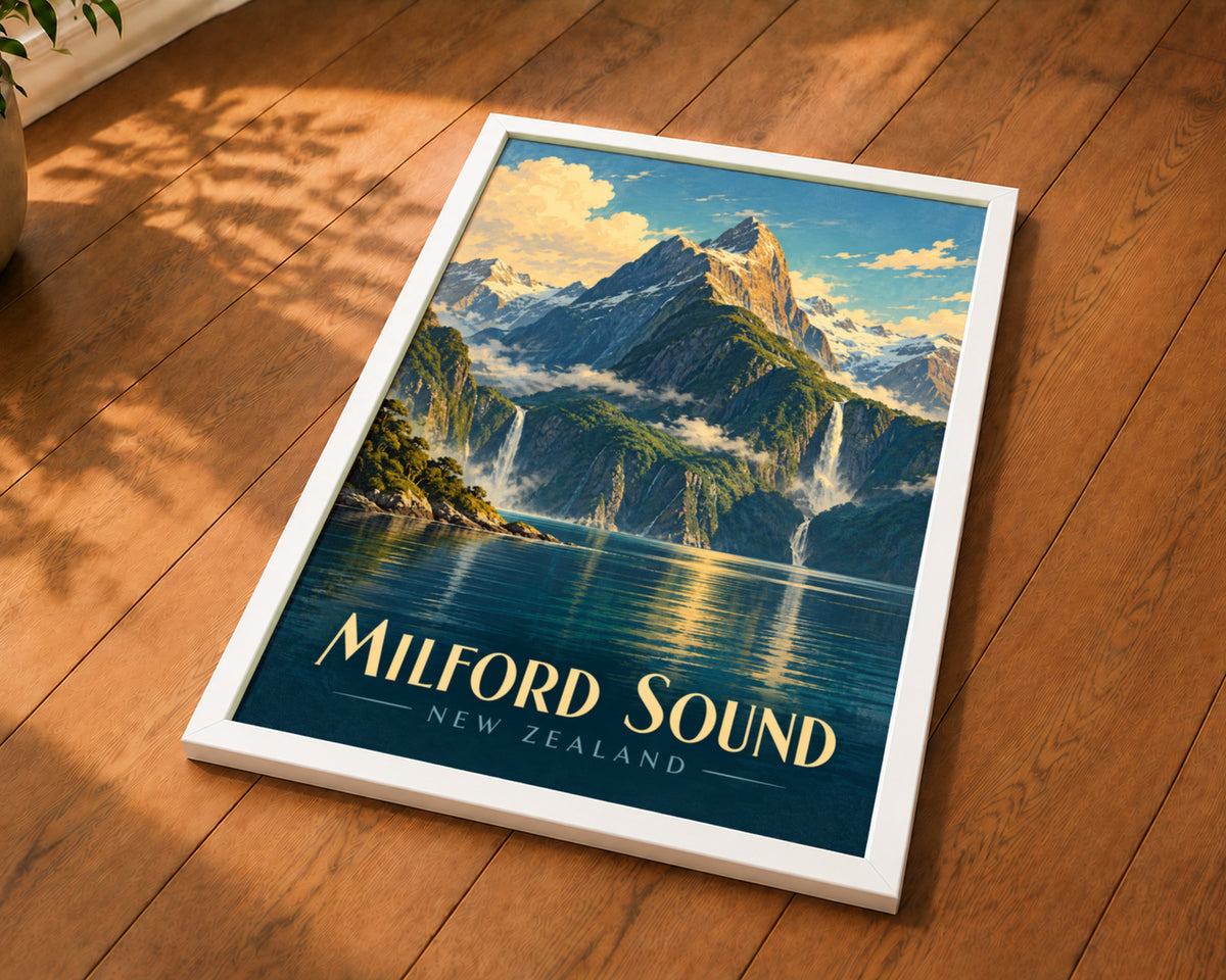 Milford Sound – Retro Fjord Landscape Art Print
