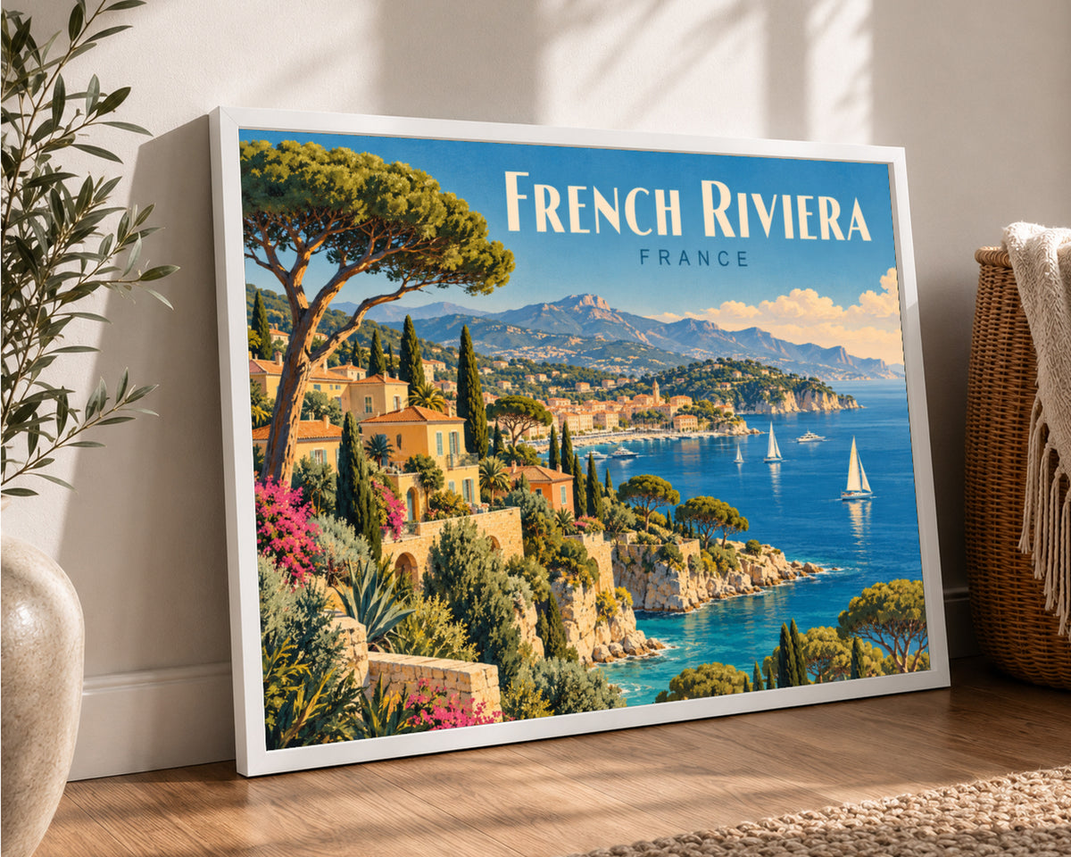 French Riviera Coastline – Vintage Travel Poster Art Print