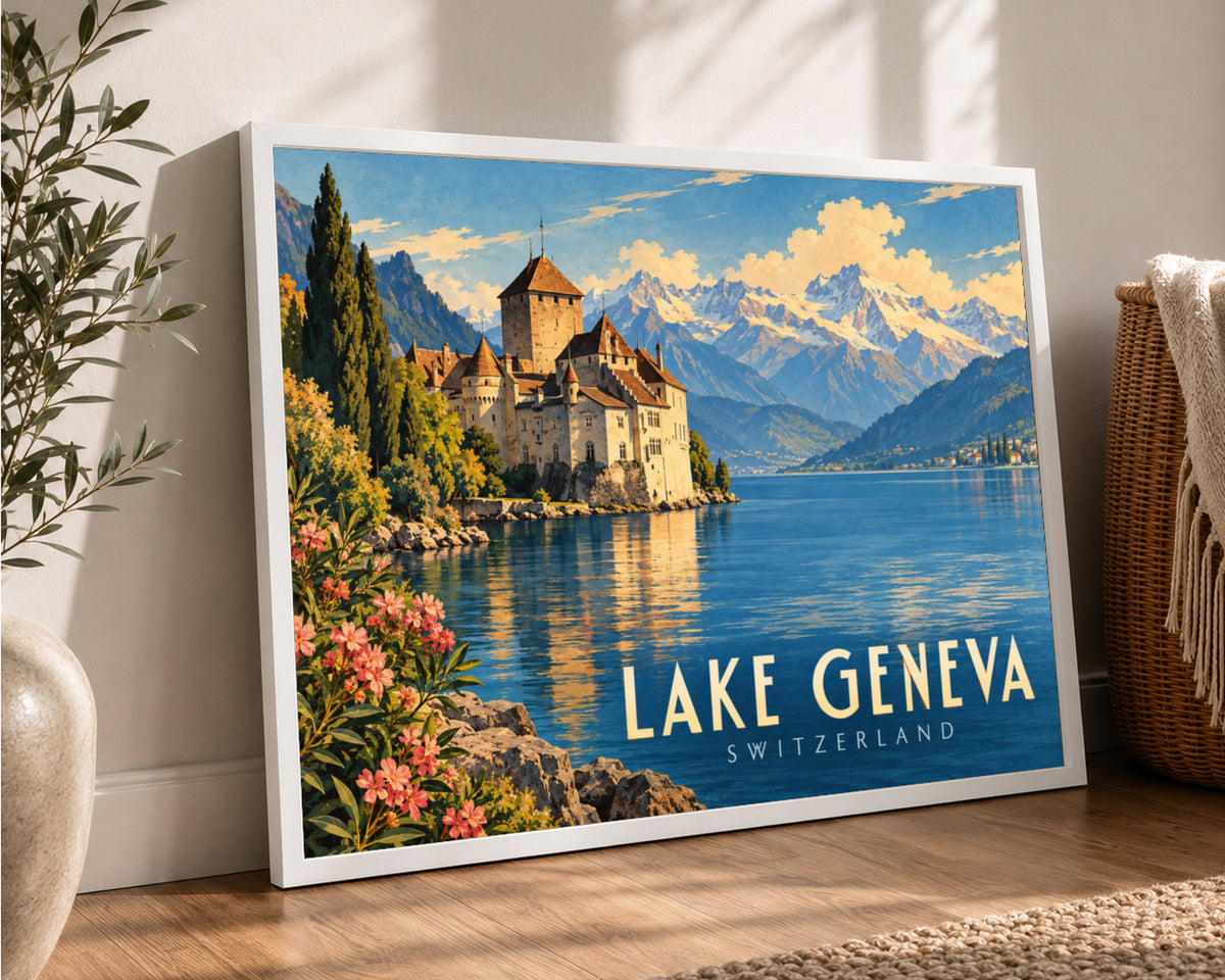 Lake Geneva Switzerland – Retro Travel Poster Wall Art