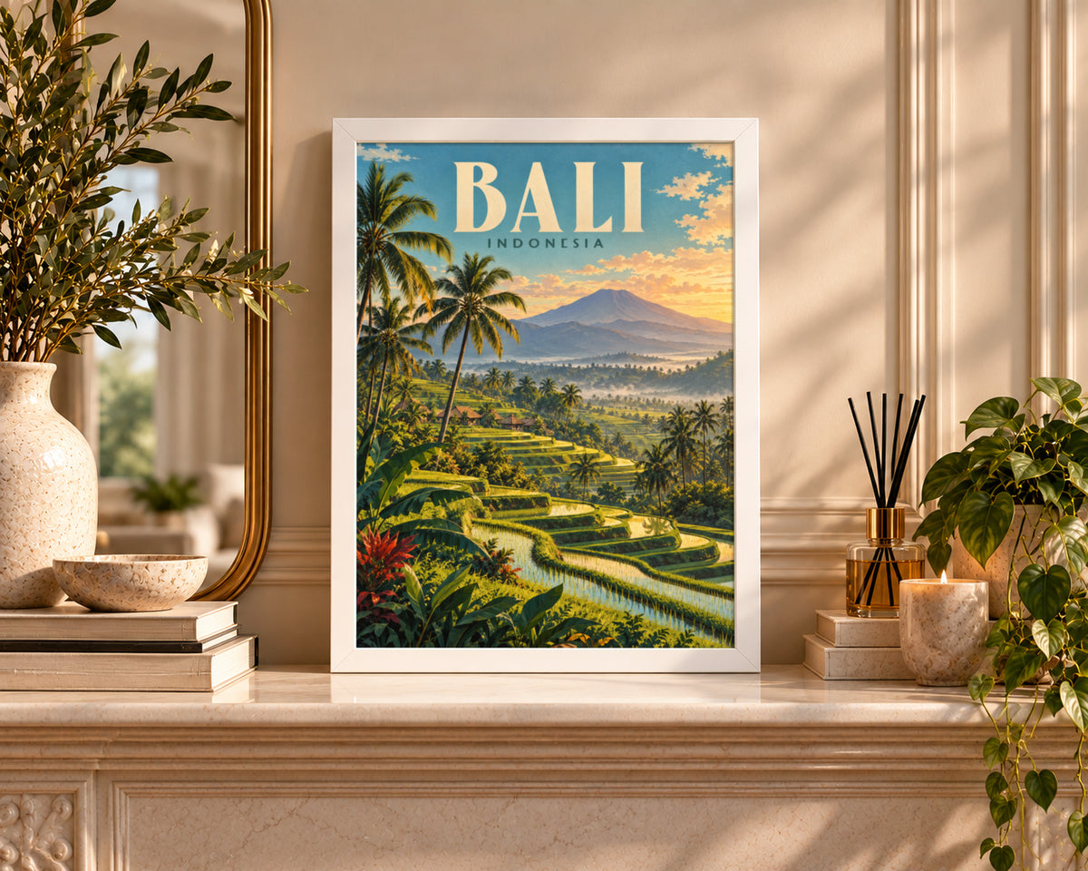 Bali Indonesia Sunset Terrace – Vintage Travel Poster Art Print