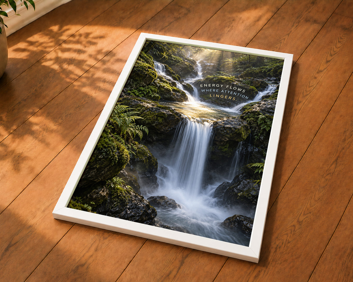 Energy Flows Where Attention Lingers – Waterfall Nature Poster