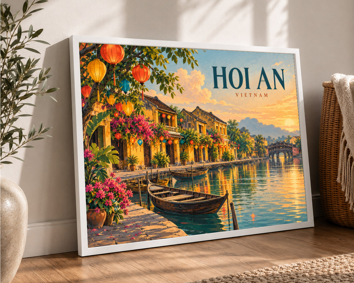 Hoi An Lantern Riverside – Vietnam sunset travel art print