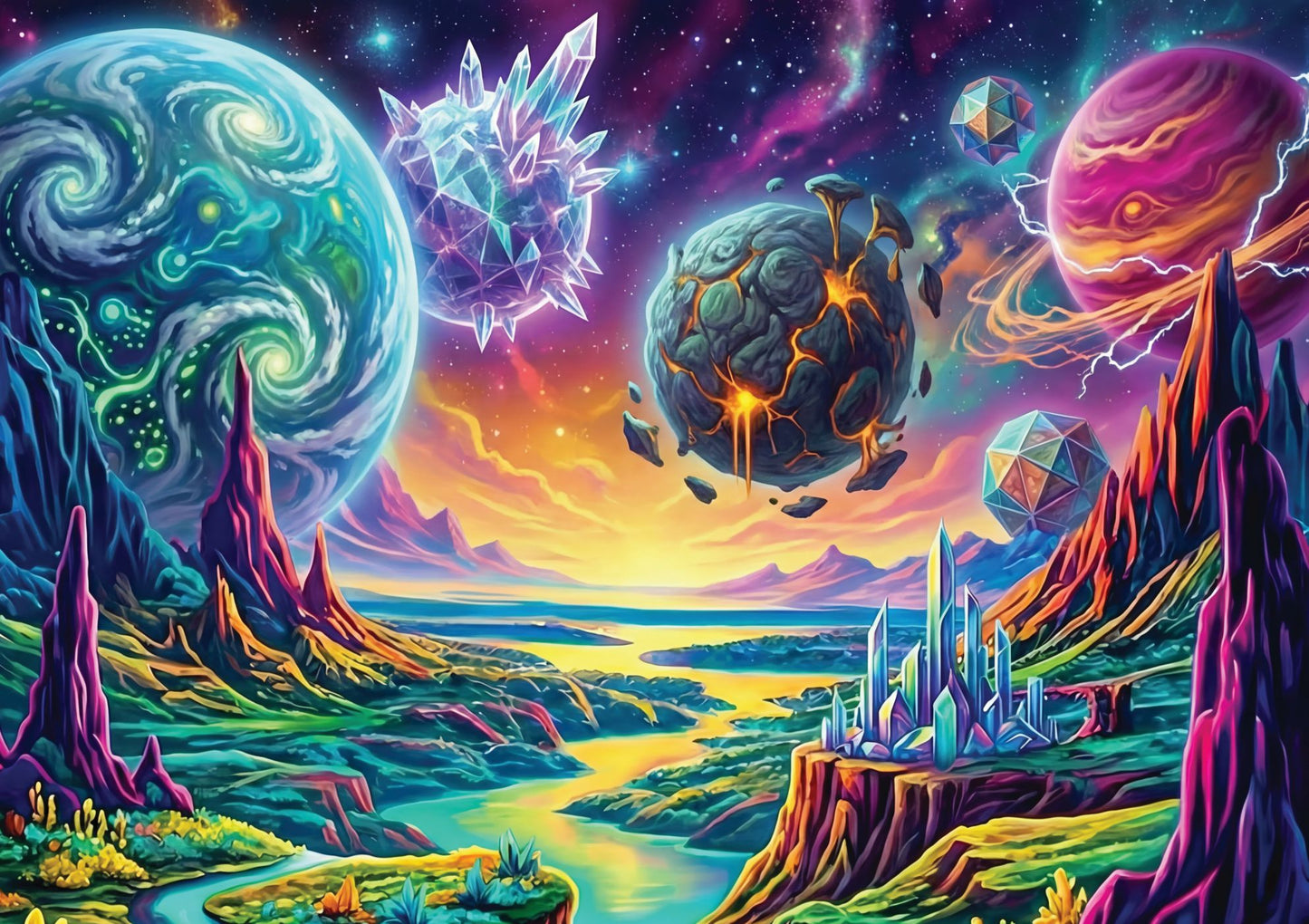 Neon Crystal Planet Fantasy