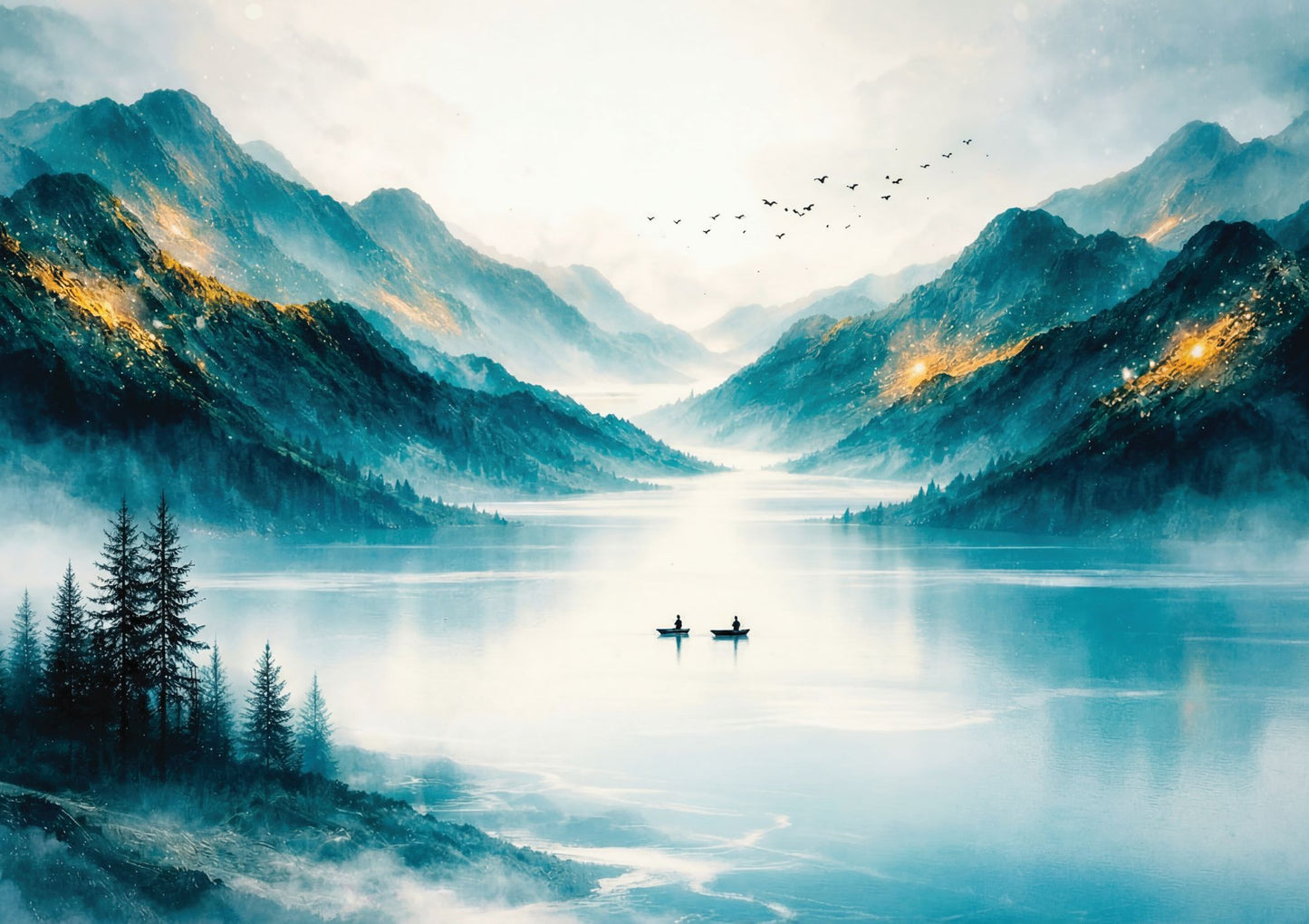 Misty Surreal Lake Mountains