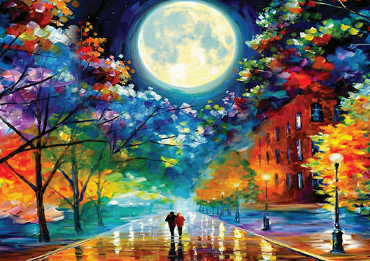 Colourful Romantic Moonlit Rainy Street