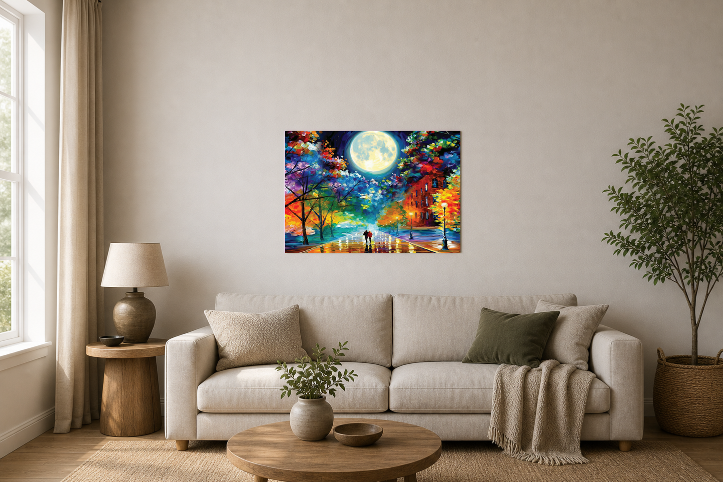 Colourful Romantic Moonlit Rainy Street