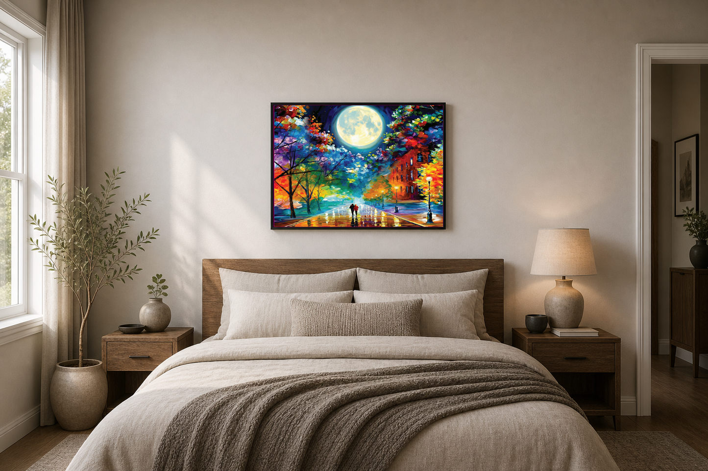 Colourful Romantic Moonlit Rainy Street