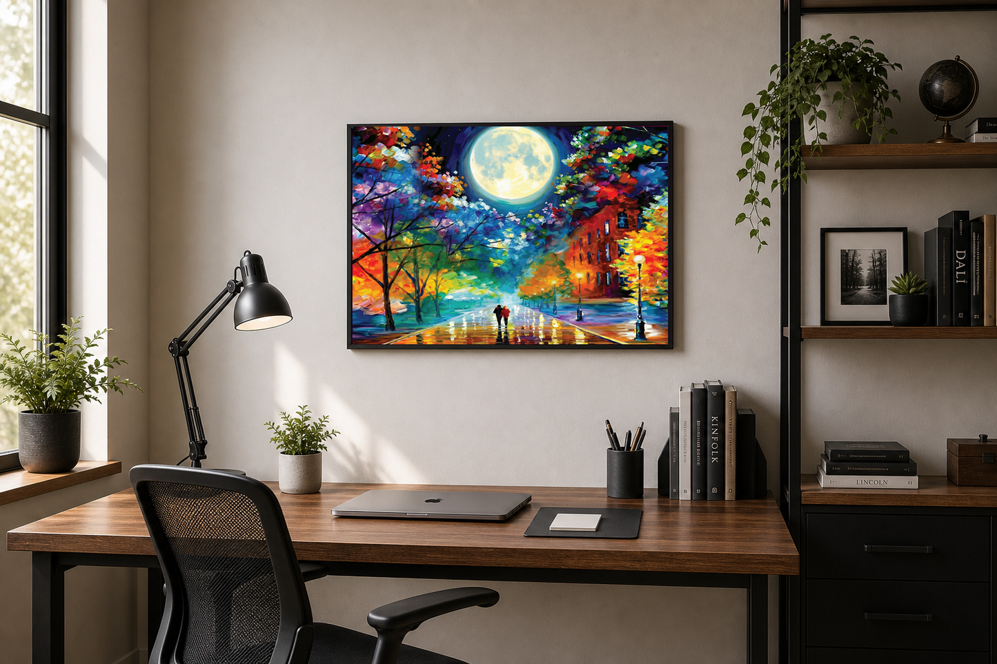 Colourful Romantic Moonlit Rainy Street