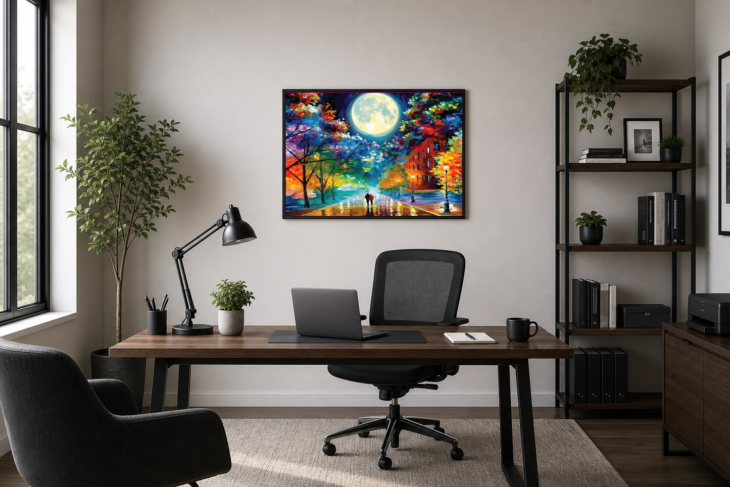 Colourful Romantic Moonlit Rainy Street